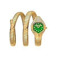 Just Cavalli Signature Snake Serpente Glam Evo 7 Doppio Women's Fashion Quartz Wrist Watch with Stainless Steel Roll-Up Flexible Analog Display