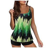 Plus Size Swimsuit 2024 Women High Waist Tankini with Boy Shorts Two Piece Bathing Suits Tie Dye Print Sling Tank Top