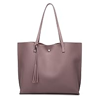 Dreubea Women's Soft Faux Leather Tote Shoulder Bag from, Big Capacity Tassel Handbag, Dark Pink, One Size