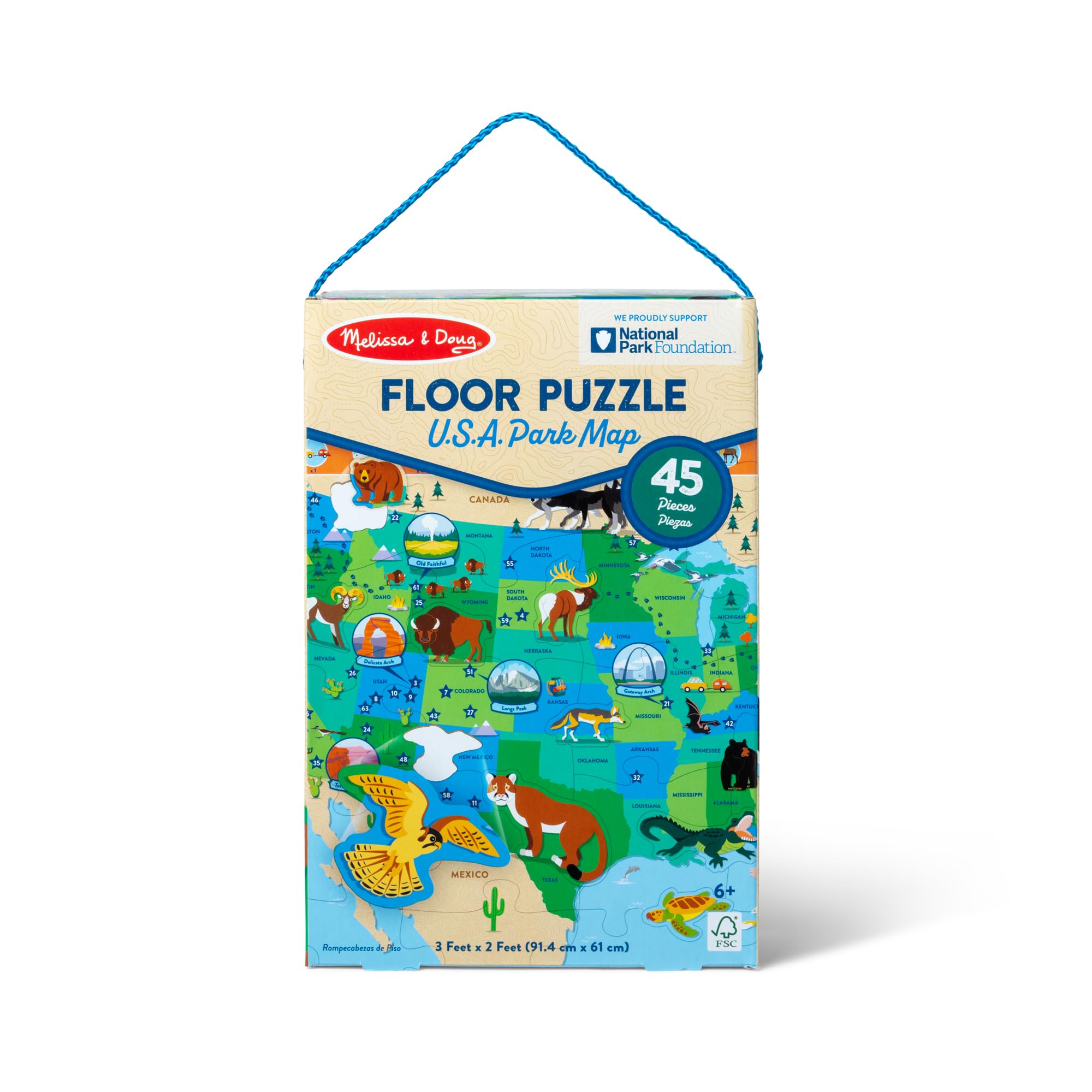 Melissa & Doug National Parks U.S.A. Map Floor Puzzle – 45 Jumbo and Animal Shaped Pieces, Search-and-Find Activities - Kids Preschool Educational Toy for Girls and for Boys Ages 3+