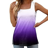 XJYIOEWT Going Out Tops for Women Long Sleeve Off Shoulder Womens Tank Top Square Neck Loose Fit Casual Fashion Gradien