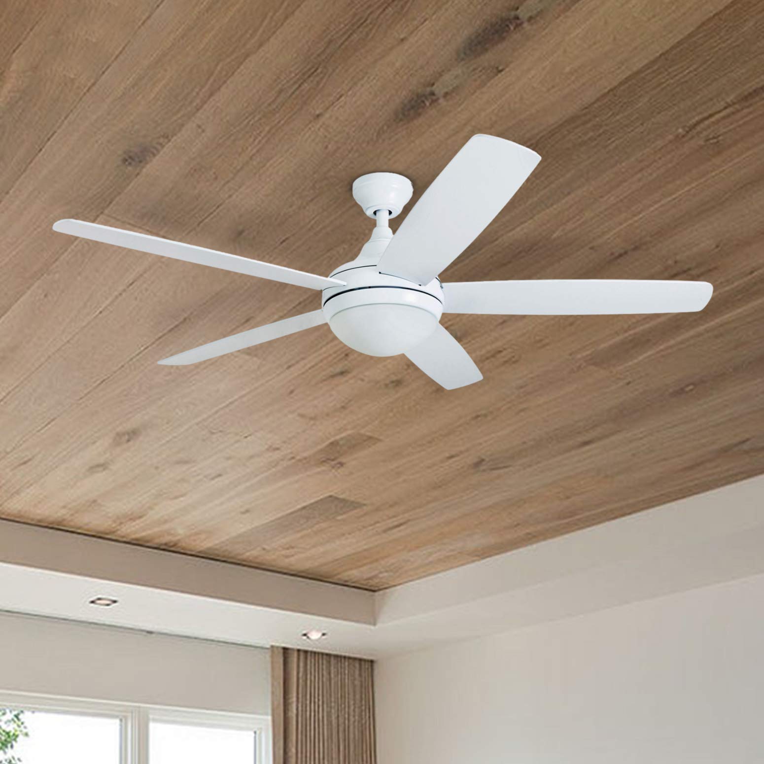 Prominence Home 80094-01 Ashby Ceiling Fan with Remote Control and Dimmable Integrated LED Light Frosted Fixture, 52