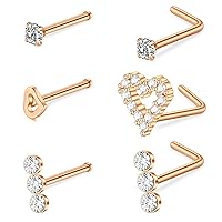 D.Bella 20G 8mm 32pcs Surgical Stainless Steel Nose Rings Hoop L Shaped Bone Screw Nose Rings Studs Nose Piercing Jewelry Set