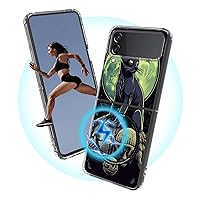 Design for Samsung Galaxy Z Flip 3 5G Case [Compatible with MagSafe] Magnetic Clear Slim-fit Soft Bumper Phone Case for Galaxy Z Flip 3 (6.7 inch), Skeleton Cat Moon