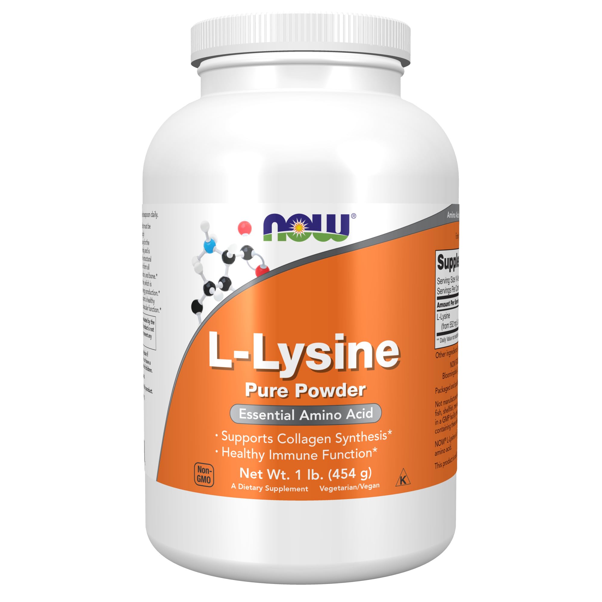 NOW Supplements, L-Lysine (L-Lysine Hydrochloride) Powder, Supports Collagen Synthesis*, Amino Acid, 1-Pound