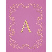 A: Modern, stylish, capital letter monogram ruled composition notebook with gold leaf decorative border and baby pink leather effect. Pretty with a ... use. Matte finish, 100 lined pages, 8.5 x 11.