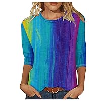 Plus Size 3/4 Sleeve Shirts for Women 2024 Casual Fashion Tie Dye Tunic Tops Crew Neck Loose-Fitting Blouses Summer Pullover