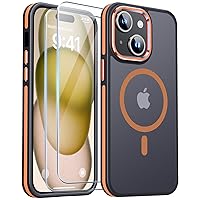 JAME for iPhone 15 Case, iPhone 15 Phone Case with 2 Tempered-Glass Screen Protectors, [Compatible with Magsafe], [Military-Grade Protection], Shockproof Slim Fit Phone Case for iPhone 15 Case, Orange