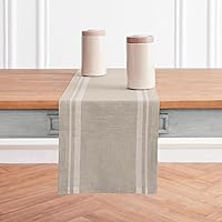 Solino Home French Stripe Linen Table Runner 14 x 72 Inch – 100% Pure Linen White and Natural Table Runner – Machine Washable Farmhouse Dining Table Runner