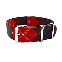 Double Graphic Printed Red Grid Nylon Watch Strap With Polished Stainless Steel Buckle NT167