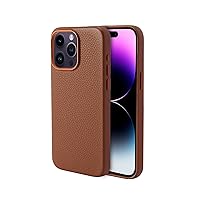 Genuine Leather Case for iPhone 15 Pro Max (6.7 inch) Top Litchi Grain Leather Magnetic Phone Case- Compatible with Magsafe - Brown