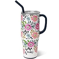 Swig Life 40oz Mega Mug, 40 oz Tumbler with Handle and Straw, Cup Holder Friendly, Dishwasher Safe, Extra Large Insulated Tumbler, Stainless Steel Water Tumbler (Primrose)