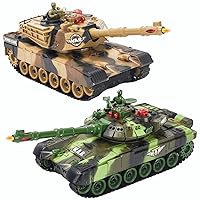 1:18 RC Tank, 2.4Ghz US M1A2 Remote Control Tank Model Toys, 15 Channel  Battle Army Tank with Smoke Effects, Light and Sound, RC Military Truck for
