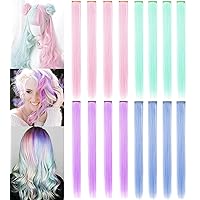 16 PCS Princess Party Highlight Colored Hair Extensions for America Girls and Kids/Teens Wig Pieces for Dolls(Light green Light pink Light blue Light purple)