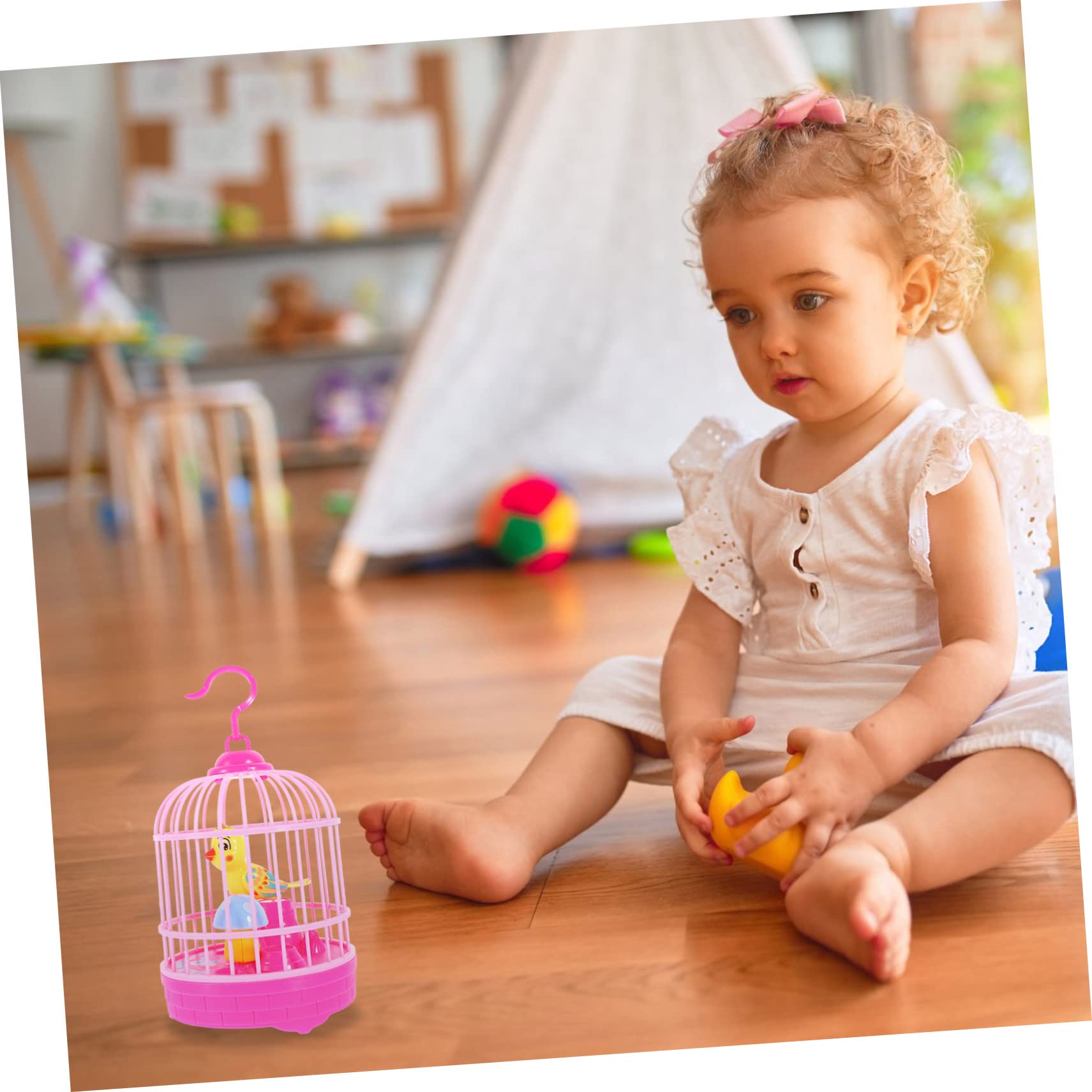 ERINGOGO 1 Set Light Music Bird Cage Singing Bird Cage Voice Control Toy Bird Toy for Leisure Time Bird Toy with Hanging Hook Light Sensor Toy The Bird Model Birds Parrot Child Cat Toy Abs