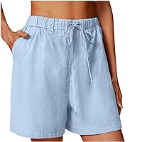 Womens Linen Shorts High Waisted Wide Leg Drawstring Shorts with Pockets 2024 Summer Pants Beach Pjs Shorts