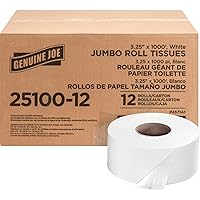 Genuine Joe 2510012 Jumbo Bath Tissue Roll, 2-Ply, 1000-Ft , 12/CT, White
