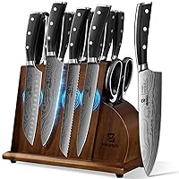 Kitchen Knife Sets For Kitchen With Block, 17 Pieces With Magnetic Knife Holder, German High Carbon Stainless Steel Damascus Pattern Chef Knife Set With Sharpener, Steak Knives