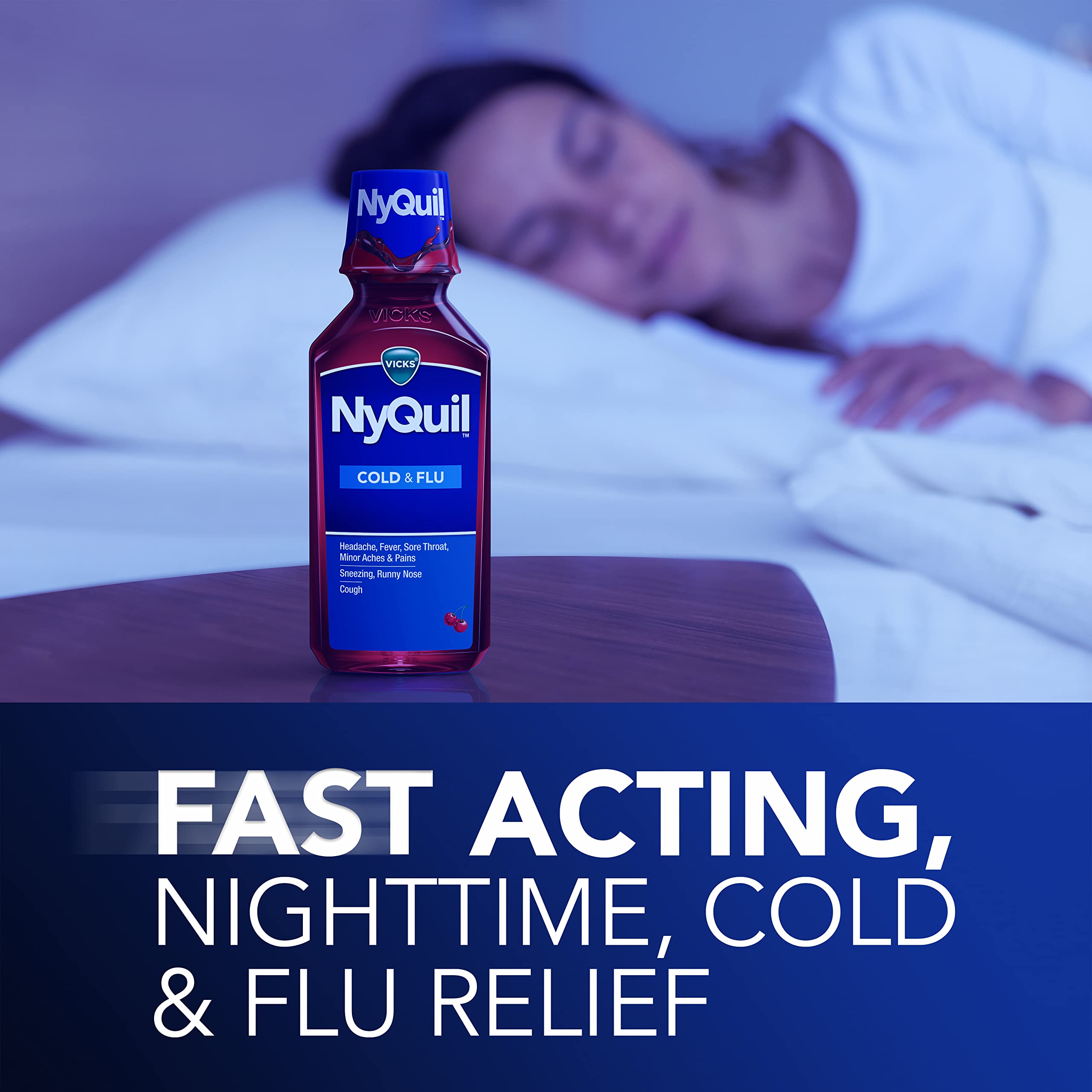 Vicks NyQuil Cough Nighttime Relief, 8 Fl Oz, Cherry Flavor - Relieves Sore Throat, Runny Nose, Cough (Pack of 3)
