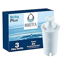Brita Plus Water Filter, BPA-Free, High-Density Replacement Filter for Pitchers and Dispensers, Reduces 2x Contaminants*, Lasts Two Months or 40 Gallons, Includes 3 Filters