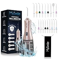 MySmile Powerful Cordless 350ML Water Dental Flosser Portable OLED Display Oral Irrigator with 5 Pressure Modes 18 Replaceable Jet Tips and Storage Bag for Home Travel Use