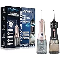 Powerful Cordless Water Dental Flosser Rose Gold and Portable Oral Irrigator Black LP221 Combo