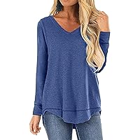 JomeDesign Tops for Women Long Sleeve V Neck Side Split Casual Loose Tunic Top S-2XL