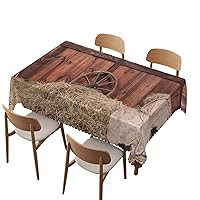 Barn Wood Wagon Wheel tablecloth,60x104 inch,Waterproof Stain Wrinkle Resistant Print table cover,for Family Kitchen Gatherings dining Dinner Decor-Rectangle Table Clothes for 6 Ft Tables,Brown Dust