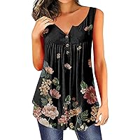 Women's Button Down Round Neck Sleeveless Tunic Tops Floral Casual Dressy Blouse Shirts for Leggings 2023