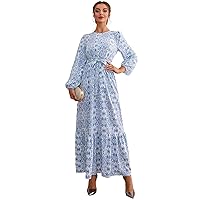 Dresses for Women 2024 Long Sleeve Ruffle Hem Belted A Line Maxi Dress