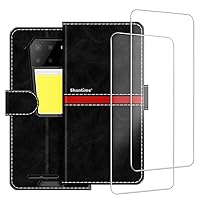 Phone Case Compatible with Unihertz 8849 Tank 3 Pro + [2 Pack] Screen Protector Glass Film, Premium Leather Magnetic Protective Case Cover for Unihertz 8849 Tank 3 Pro (6.79 inches) Black