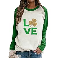 DIACACY Women’s Shamrock Crew Neck Long Sleeve Shirt Casual Tunic Pullover Clover St Patricks Day Loose Comfy Sweatshirts