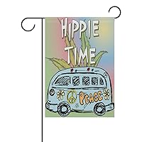ALAZA Hippie Van and Marijuana Leaf Polyester Garden Flag House Banner 12 x 18 inch, Two Sided Welcome Yard Decoration Flag for Wedding Party Home Decor