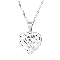 Custom4U Birthstone Necklace for Women Personalized Family Mothers Child Heart Pendant with 1-5 Names Engraved Sterling Silver/Stainless Steel/18k Gold with Dainty Chain Memorial Gifts for Mom Girls