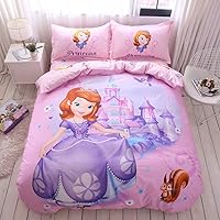 100% Cotton Kids Bedding Set Girls Sofia The First Princess Pink Duvet Cover and Pillow Cases and Fitted Sheet,4 Pieces,Full