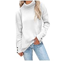 Women's Fall Winter Sweater Turtleneck Ribbed Knit Pullover Tops Casual Drop Shoulder Jumpers Casual Knitwear Warm