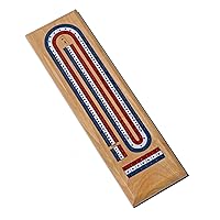 WE Games Classic Wood Cribbage Set Red White and Blue Continuous 3 Track Board with Metal Pegs, Family Games, Living Room Decor, Travel Games, Outdoor Games, Birthday Gifts, 2 Player Games, Card Games
