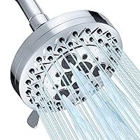 8 Spray Modes Shower Head, 5 Inch High Pressure Shower Heads with 62 Anti-Clogging Nozzles and Adjustable Brass Ball Joint, Chrome Finish, Replacement for Bathroom Showerhead