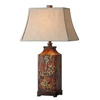 Boutique Distressed Wood Floral Table Lamp