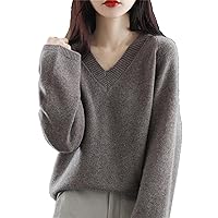 100% Merino Wool Sweater Women's V-Neck Pullover Autumn and Winter Loose Large Size Top Casual Knitted Bottoming Shirt