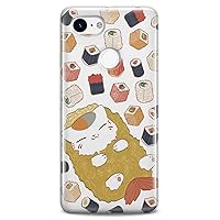 TPU Case Compatible for Google Pixel 8 Pro 7a 6a 5a XL 4a 5G 2 XL 3 XL 3a 4 Food Clear Kawaii Cat Design Print Kids Girls Fish Cute Women Cute Flexible Silicone Slim fit Soft Sushi Pattern