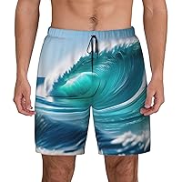 Clear Sky Wave Mens Swim Trunks - Beach Shorts Quick Dry with Pockets Shorts Fit Hawaii Beach Swimwear Bathing Suits