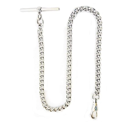 Dueber Chrome Plated Stainless Steel Pocket Watch Albert Chain with T Bar