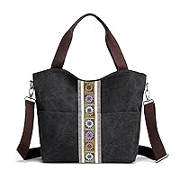 SILKAREA Women Canvas Tote Bag Hobo Purse Multi Pocket Tote Shopper Shoulder Bag Bohemian Top Handle Handbag Embroidered Bags