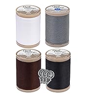 Coats & Clark Heavy Duty Thread S950-125 Yards Each Spool - 4 Color Value Pack Bundle with Bella's Crafts Needle Threaders (White Slate Chona Brown Black)