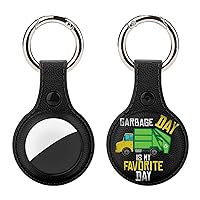 Garbage Day is My Favorite - Recycling Trash Garbage Truck Upgrade Leather Case for AirTag Key Finder Phone Finder Anti-Scratch Protective Skin Cover with Keychain Compatible with AirTags 2021