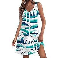 Independence Day Casual Formal Tank Womens Sleeveless Elastic Waist Thin Airoft Tunic Dress Camisole Print Turquoise XL