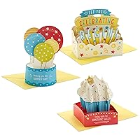 Hallmark Paper Wonder Pop Up Birthday Cards (3 Cards: Cupcake, Balloons, Celebrate)