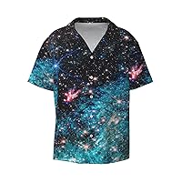 Milky Way Men's Summer Short-Sleeved Shirts, Casual Shirts, Loose Fit with Pockets