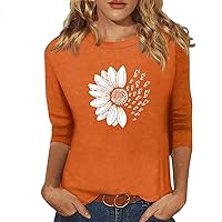 Women 3/4 Length Sleeve Tshirts Casual Plus Size Cotton 3/4 Sleeve Basic Blouse Summer Trendy Crewneck Comfy Fit Tops